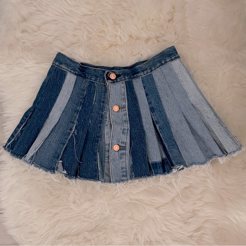 Levis re/done denim multi tone pleated flounce skirt S - Picture 2 of 10